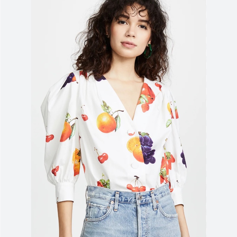 MSGM fruit print puff sleeve blouse- M Italian Designer top shirt